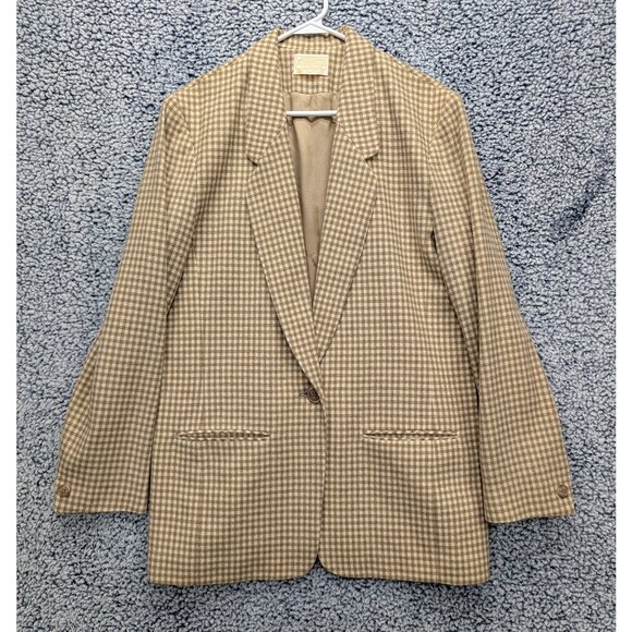 Pendleton Jackets & Blazers - VTG Pendleton 100% Wool Blazer Size 12 Tall Academia Preppy Check Tweed Beige